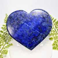 Polished 4.5-inch lapis lazuli flat heart carving #BC0826 with golden flecks