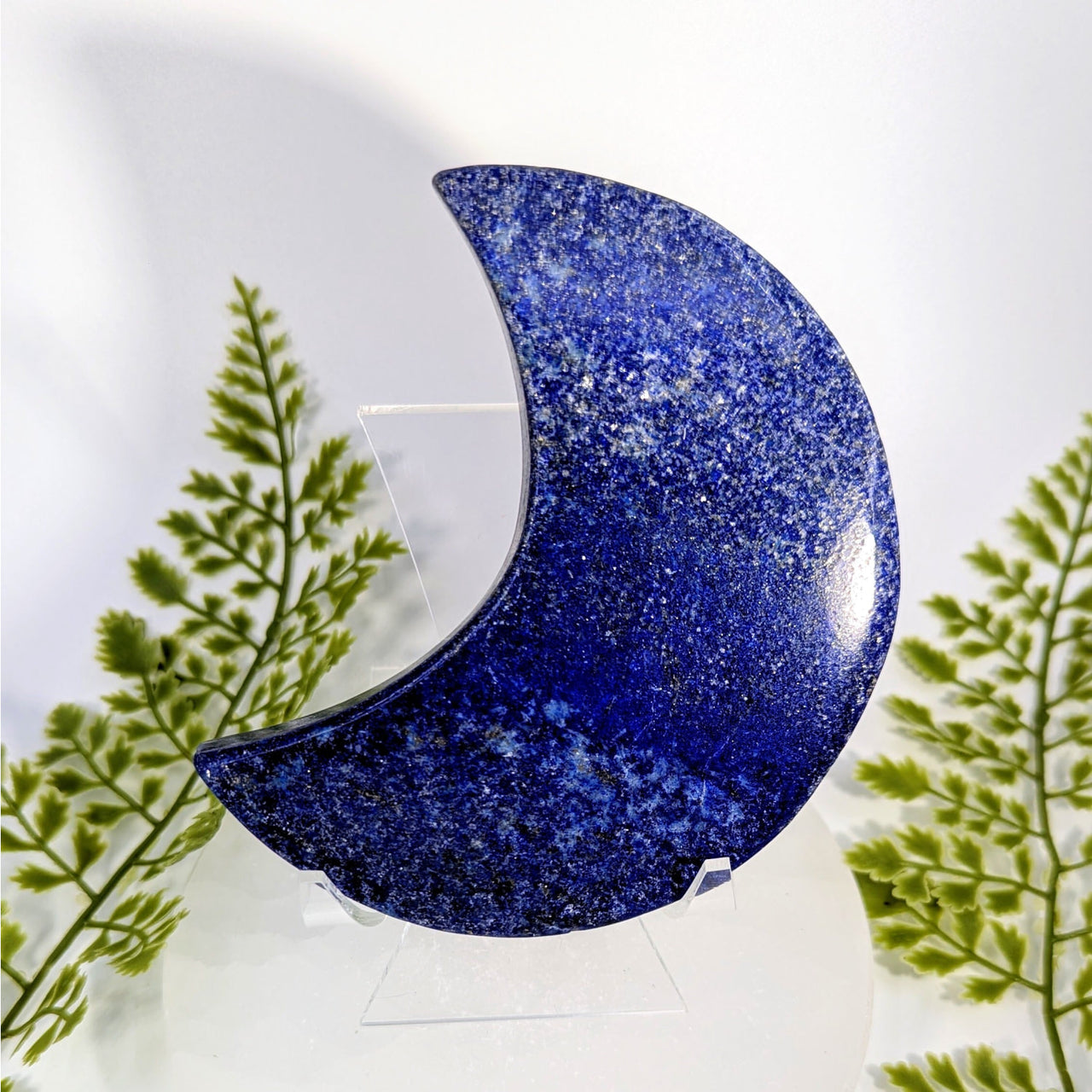 Polished 4.5-inch lapis lazuli flat crescent moon carving #BC0827