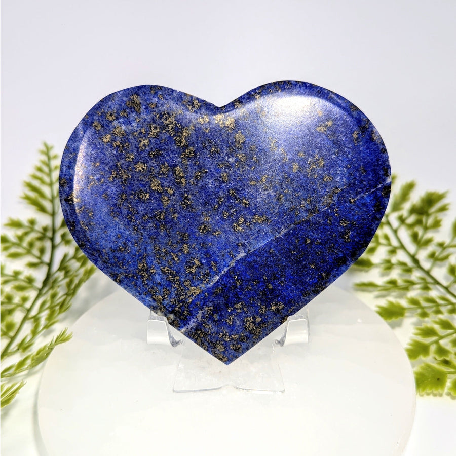 Lapis lazuli 4-inch flat heart carving #BC0825 with golden flecks