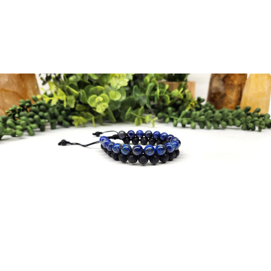 Lapis Lazuli and Black Lava woven beaded bracelets adjustable 8mm for stylish jewelry