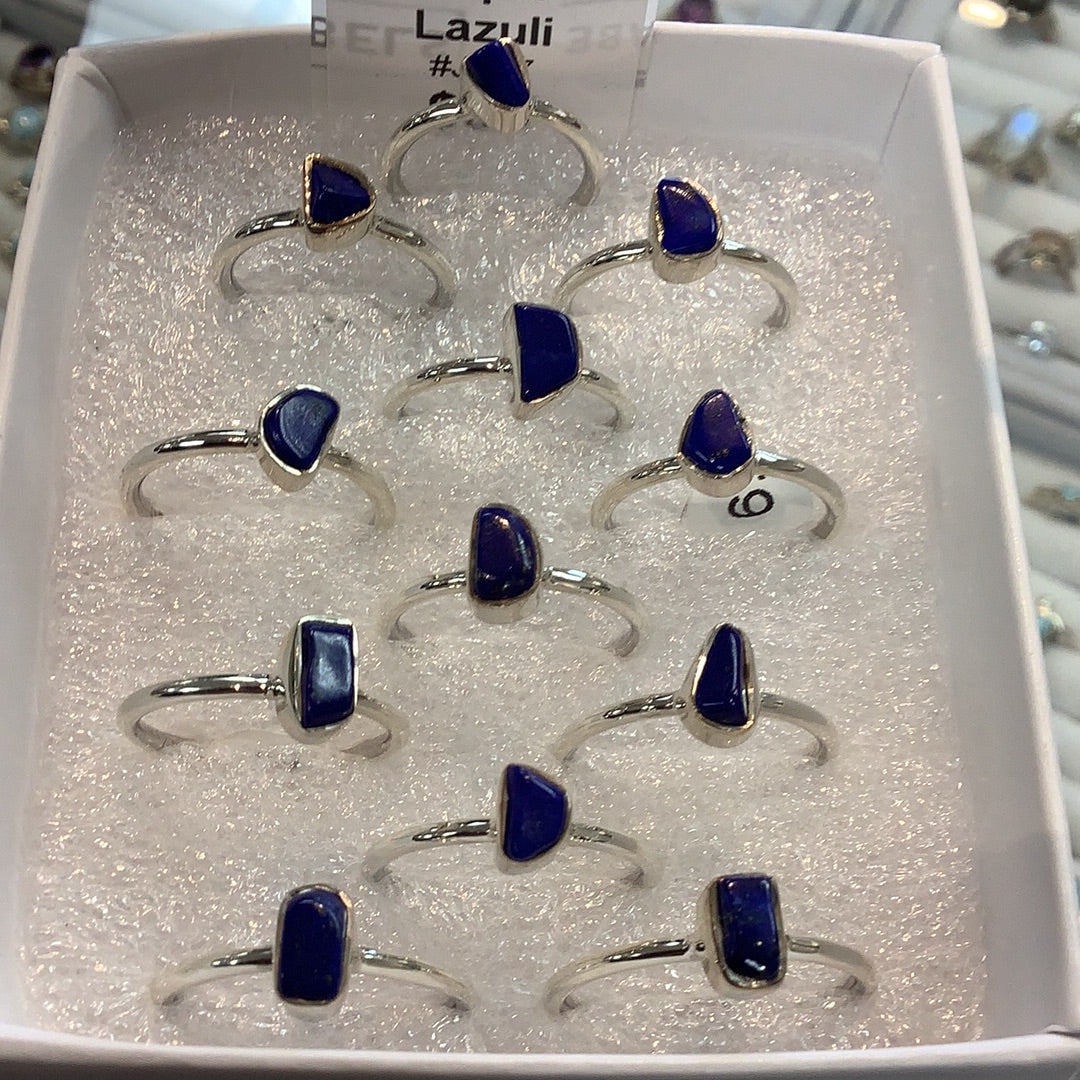 Lapis Lazuli Dainty Sterling Natural Cut Ring #J517 - $39