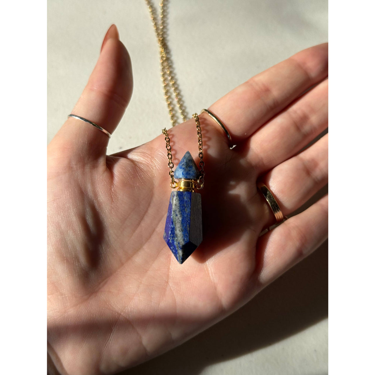 Lapis lazuli perfume bottle crystal necklace with gold chain LV9585