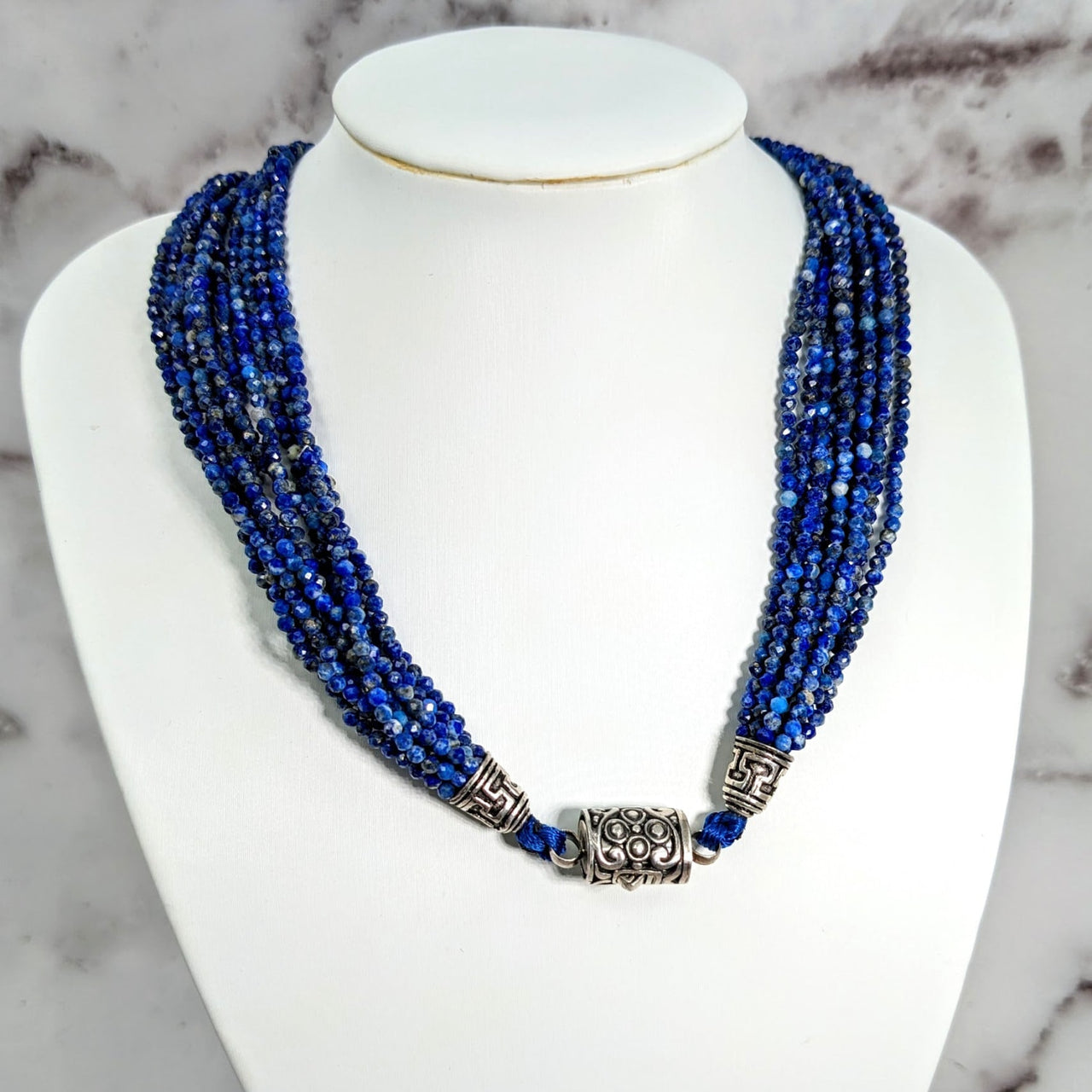 Lapis Lazuli multi strand necklace with silver elephant charm - #LV1710