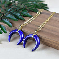Deep blue lapis lazuli crescent moon pendant on 18-inch gold chain LV9094