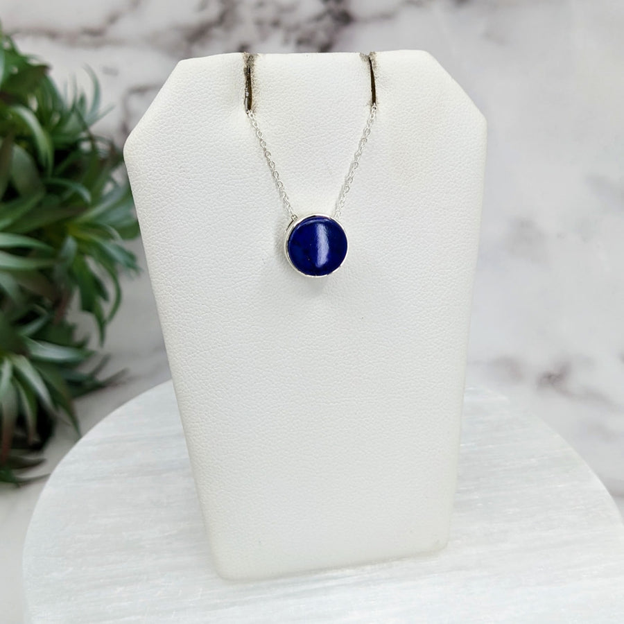 Lapis Lazuli Polished Necklace with Blue Stone Pendant on Sterling Silver 18’ Chain #LV3234
