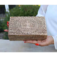 Thumbnail for Large Hand Carved Tree of Life Wooden Box Keepsake Storage