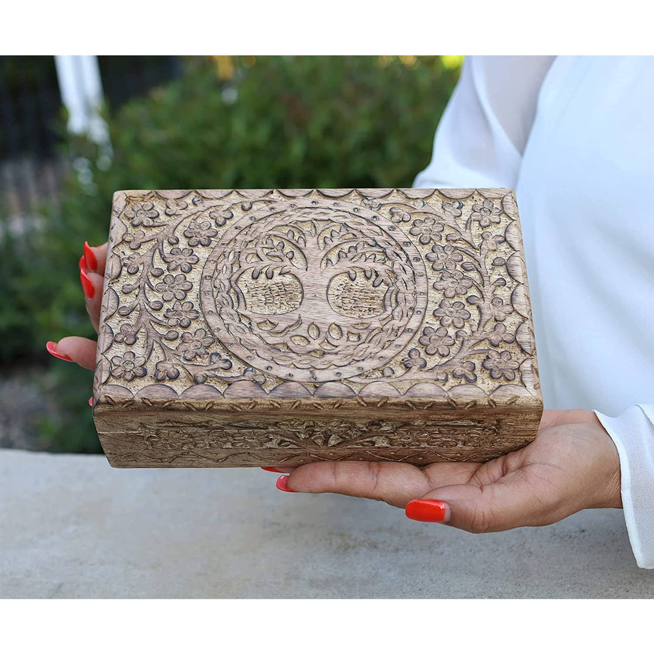 Large Hand Carved Tree of Life Wooden Box Keepsake Storage