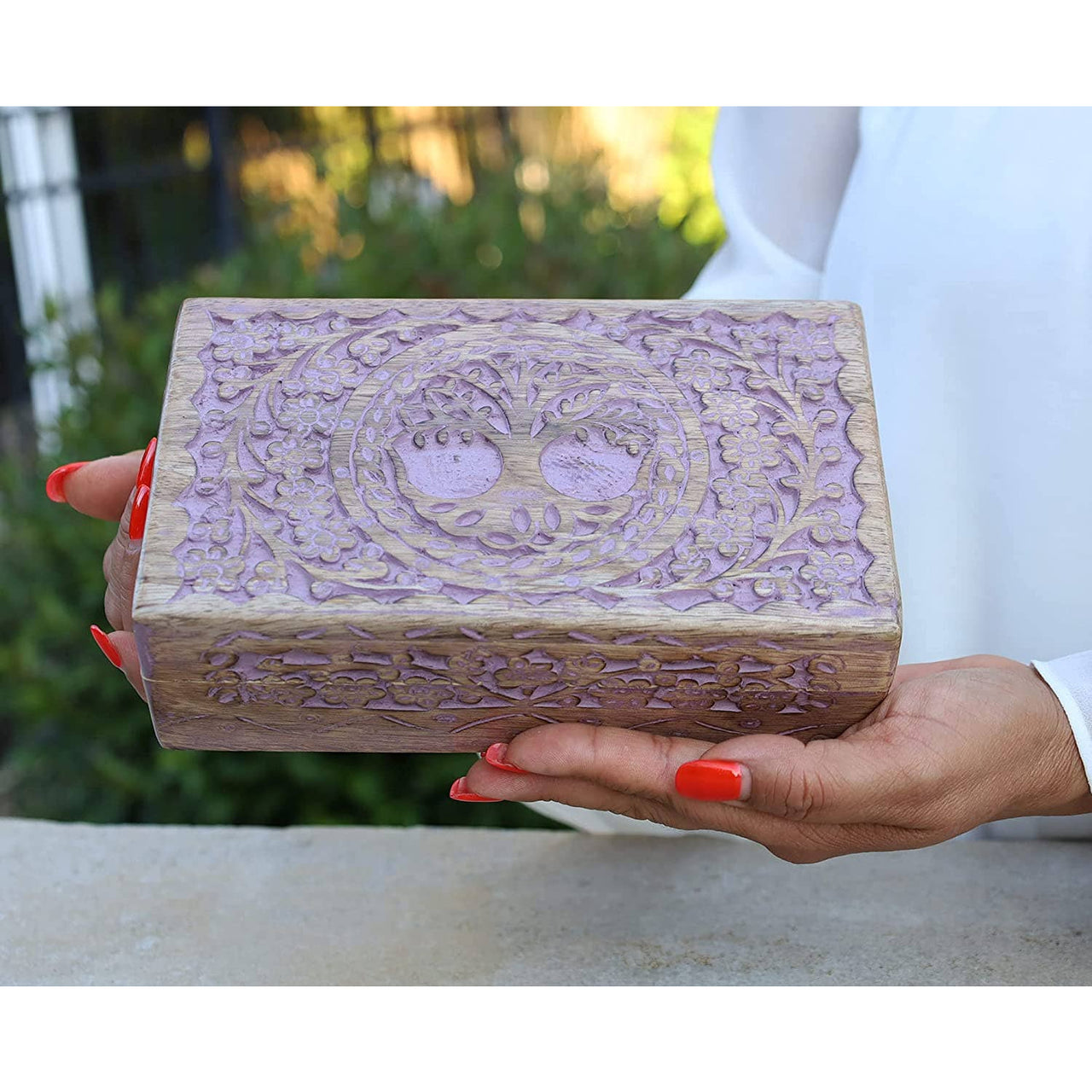 Large Hand Carved Tree of Life Wooden Box Keepsake Storage