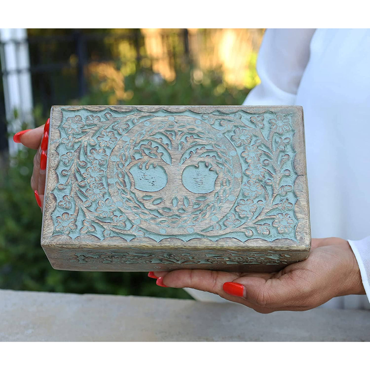 Large Hand Carved Tree of Life Wooden Box Keepsake Storage