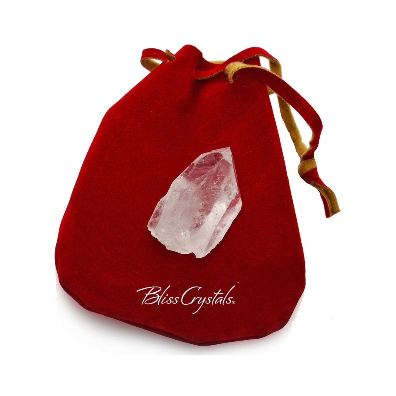 Large Rough Crystal Quartz Point w Red Ultrasuede MEDICINE 