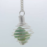 Delicate silver wire-wrapped pendant with light green jade stone, BC0437