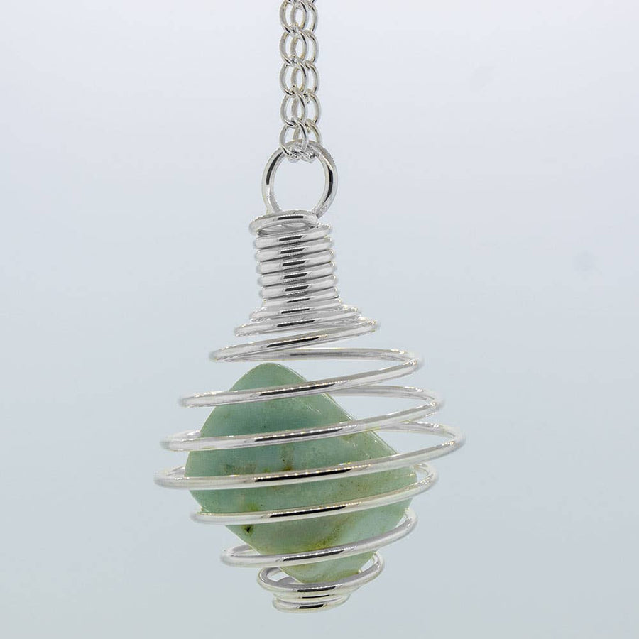Delicate silver wire-wrapped pendant with light green jade stone, BC0437
