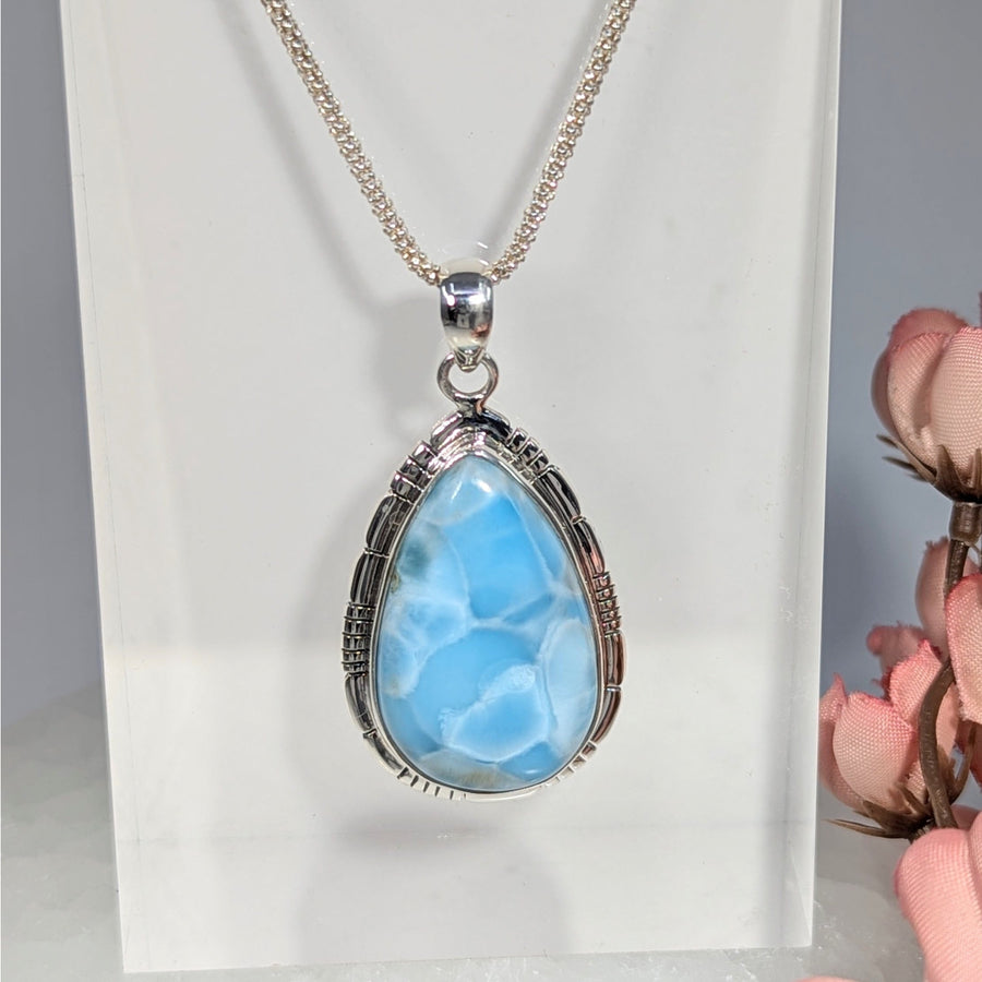 Larimar 1.2’’ Teardrop Pendant S.S. #LV9935 - $180