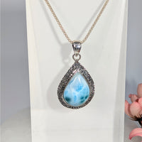 Larimar 1’’ Teardrop Pendant S.S. #LV9936 - $150