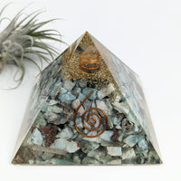 Thumbnail for Larimar 2.75-inch Orgone Pyramid with Copper Coils and Embedded Stones