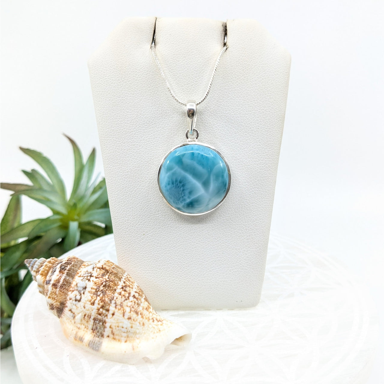 Larimar.8’’ S.S. Circle Pendant #LV5938 - $115