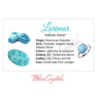 Thumbnail for LARIMAR Crystal Information Card with Laria ring featuring a stunning blue topaz