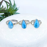 Thumbnail for Three silver teardrop rings featuring turquoise blue stones in Larimar S.S. Teardrop Ring LV7010