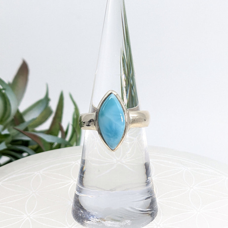 Silver ring with blue marquise Larimar Stone from Bliss Crystals at Atlantis Stone