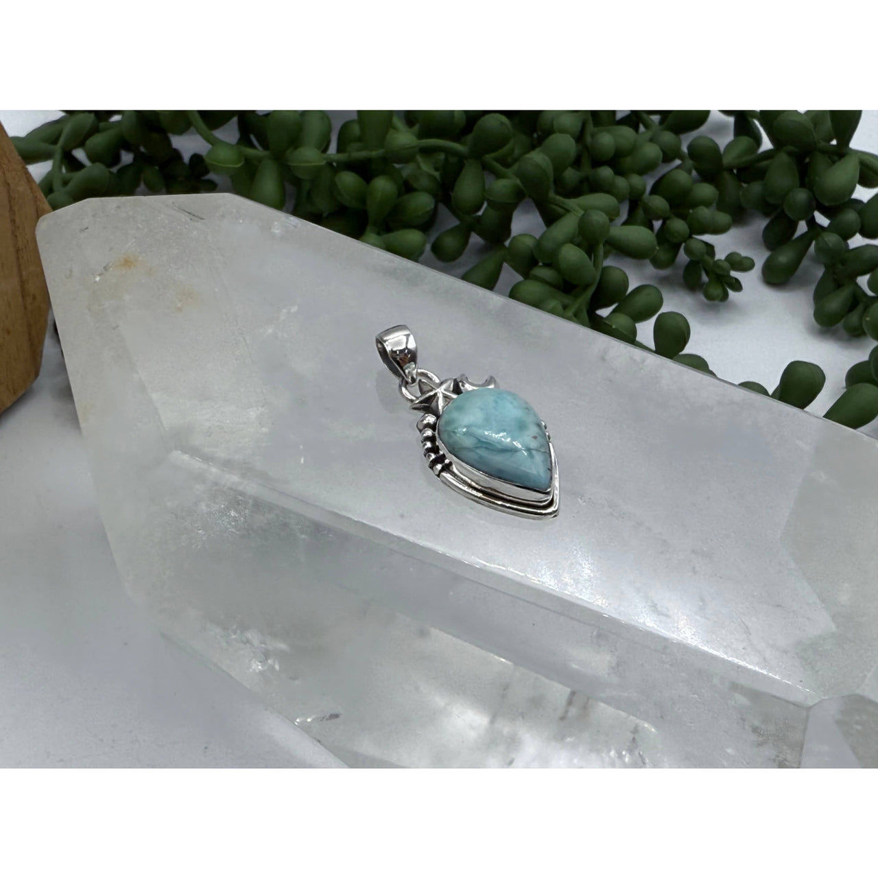 Larimar Teardrop Cabochon Gem Pendant in Sterling Silver #LV9524
