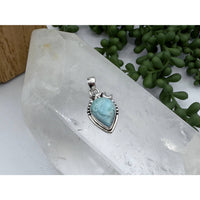 Larimar teardrop cabochon gem pendant in sterling silver 925 LV9524