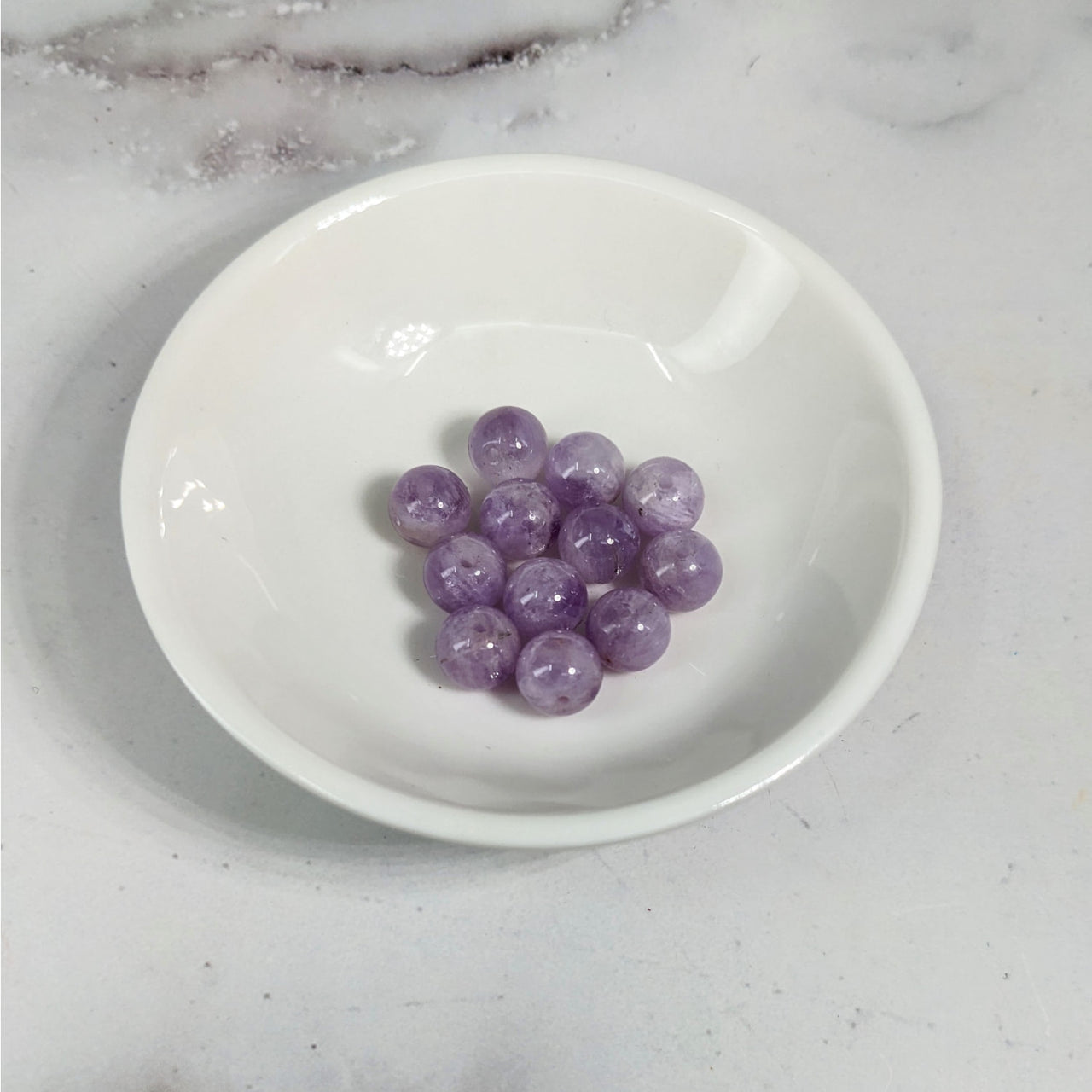 Lavender Amethyst 8mm Round Beads in White Bowl - 12 Pack #LV3607