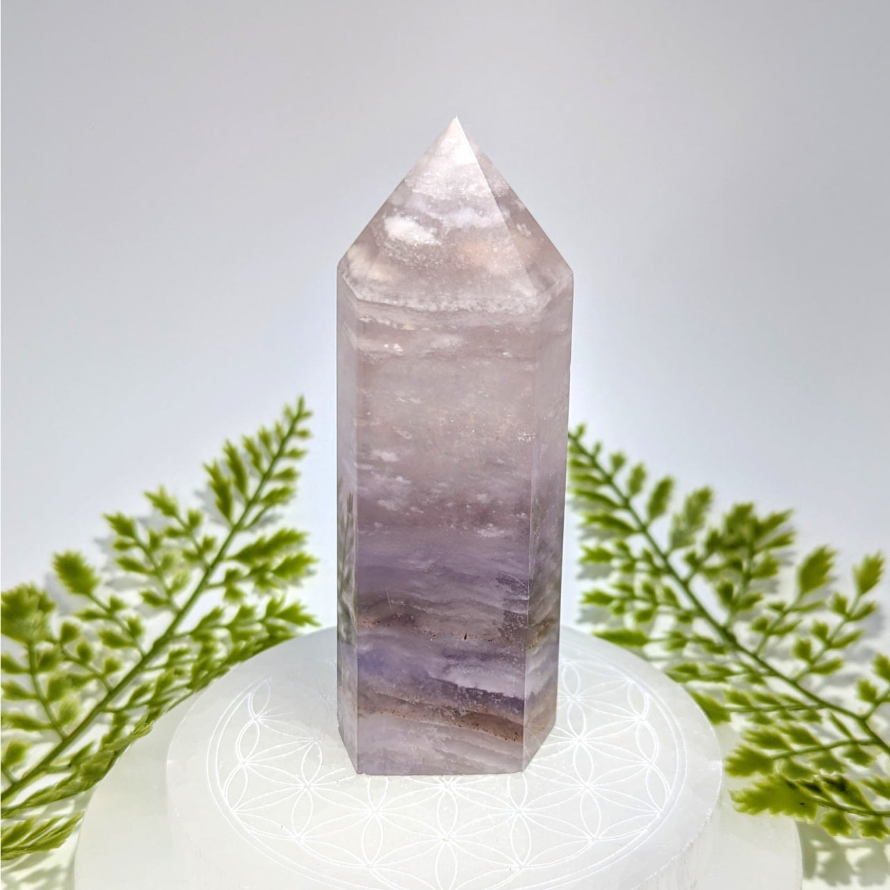 Lavender fluorite 4.25 inch tower #BC0848 purple white stripes