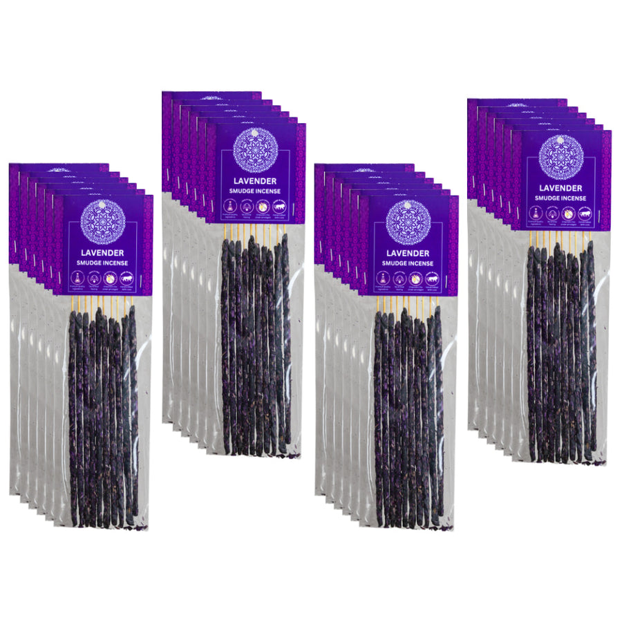 Four stacks of Lavender Smudge Incense Sticks in a plastic pouch product image