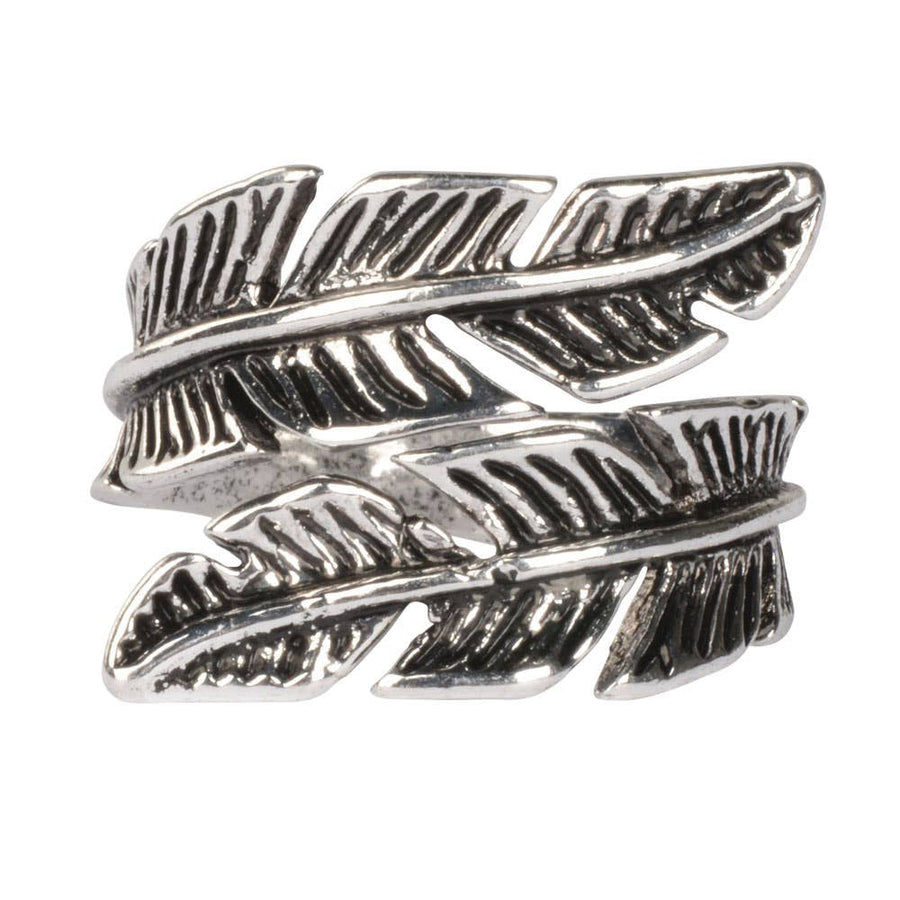 Leaf adjustable ring with silver feather detailing and stacked band design #BC0449