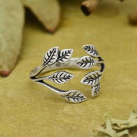 Thumbnail for Leaf Cluster Sterling Silver Adjustable Ring #J026 with intricate leaf design