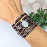 Thumbnail for Brown leather bracelet with gold accents from Leather Bracelet 7-8’ 9 Strand w Stone Cab