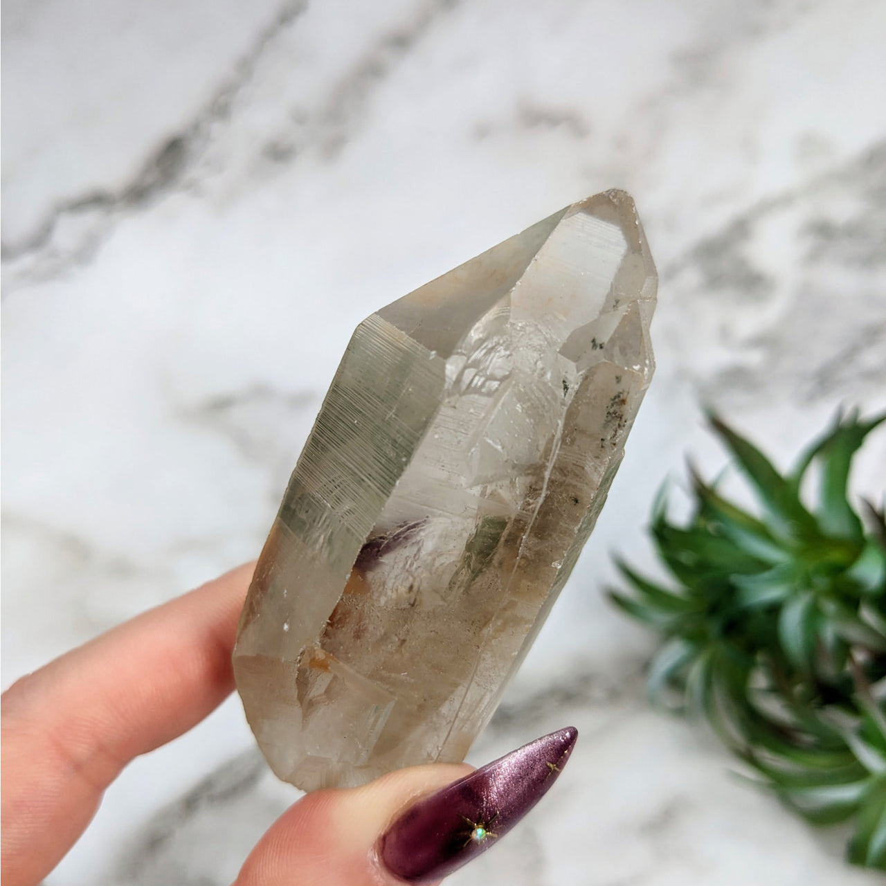 Person holding Lemurian Citrine 2.8’ Quartz Point #LV4901 stone