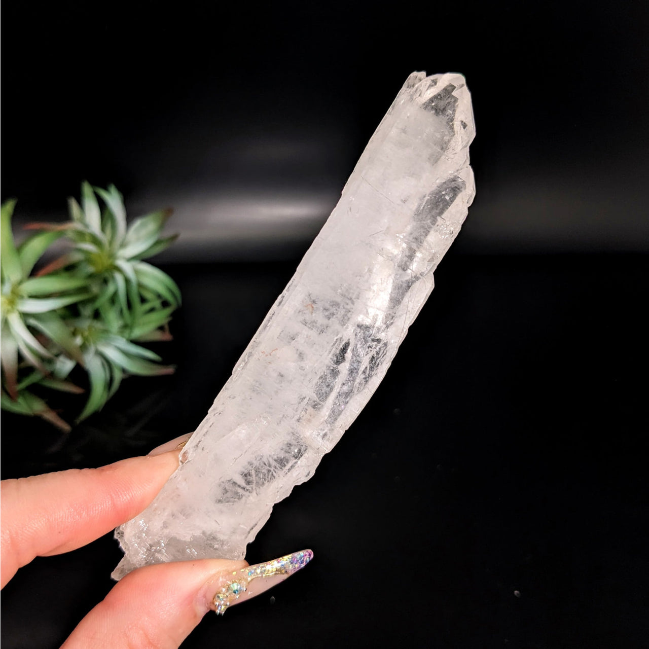 Person holding a large Lemurian Quartz 4.9’ Rough Point #LV4764 in their hand