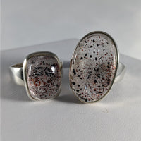 Thumbnail for Lepidocrocite Sterling Silver Ring #J918 featuring a silver and black speckled glass cab