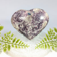 Polished 3.3-inch purple lepidolite heart #BC1128 with blue flecks
