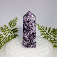 Polished purple lepidolite 3-inch obelisk tower #BC0852 with faceted top