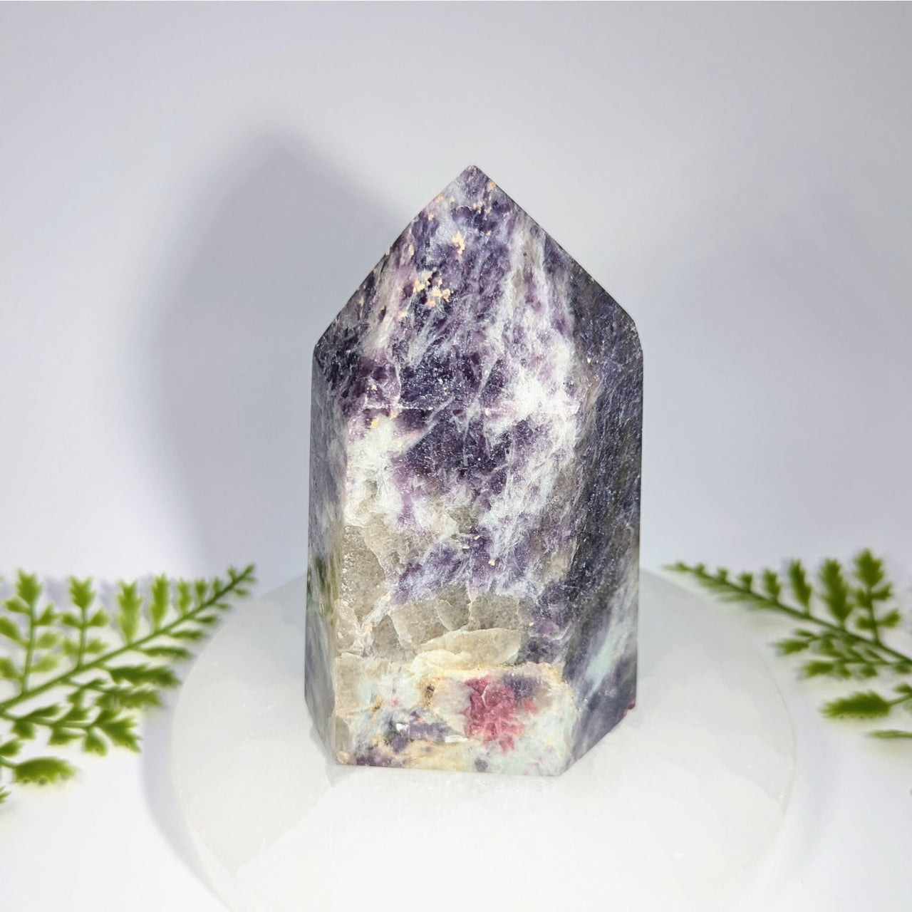 Lepidolite 4.5 inch generator polished purple and white faceted crystal tower ideal for crystals and gemstones collection