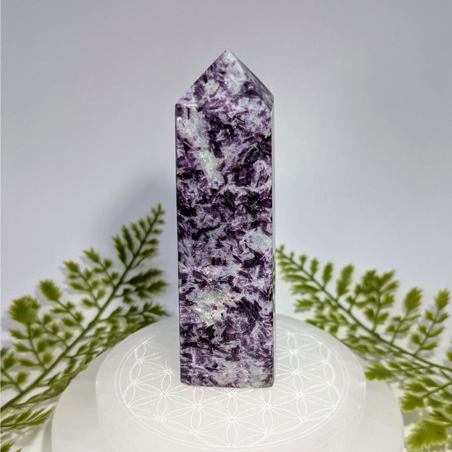Lepidolite 4.5-inch obelisk tower #BC0853 with purple white patterns