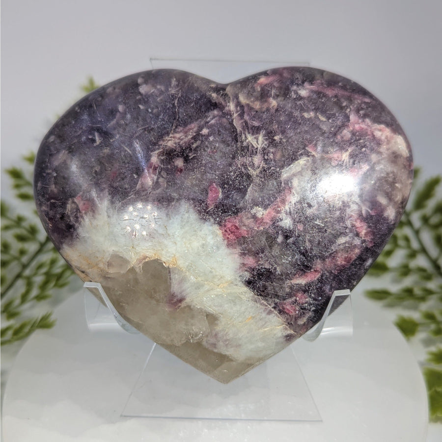 5-inch polished lepidolite heart #BC0833 with purple-pink marbled pattern