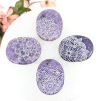 Lepidolite Palm 2’’ w Floral Etching #LV9337 - $28