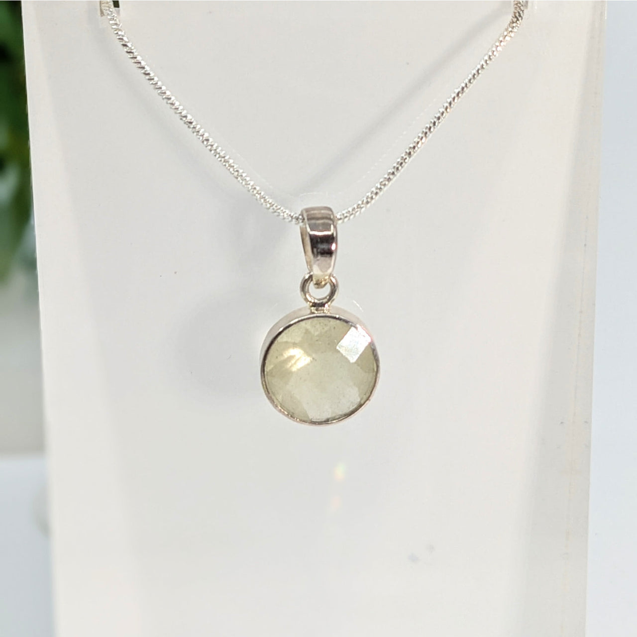 Libyan Desert Glass.5’’ Round Faceted S.S. Pendant