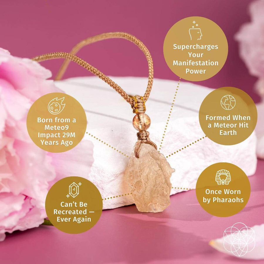 Libyan Desert Glass Pendant Necklace with Gold Meteorite Design