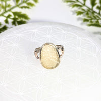 Libyan Desert Glass sz 8 oval silver ring #BC1086 with yellow opal