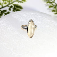 Libyan Desert Glass size 9 marquis silver ring #BC1084 with oval white quartz