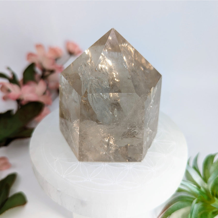 Light Smoky 2.5 inch Quartz Generator featuring a smoky quartz crystal point