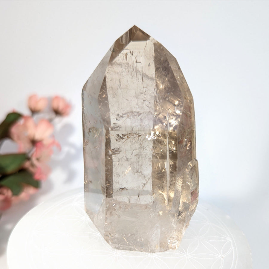 Light Smoky Quartz 3.2 inch generator with translucent smoky quartz crystal point