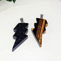 Lightning Bolt 1.5’’ Crystal Pendant with blue glitter and tiger eye