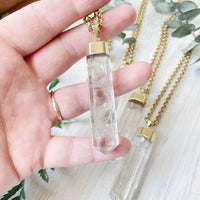 Long clear quartz 6-sided point gold necklace LV9095