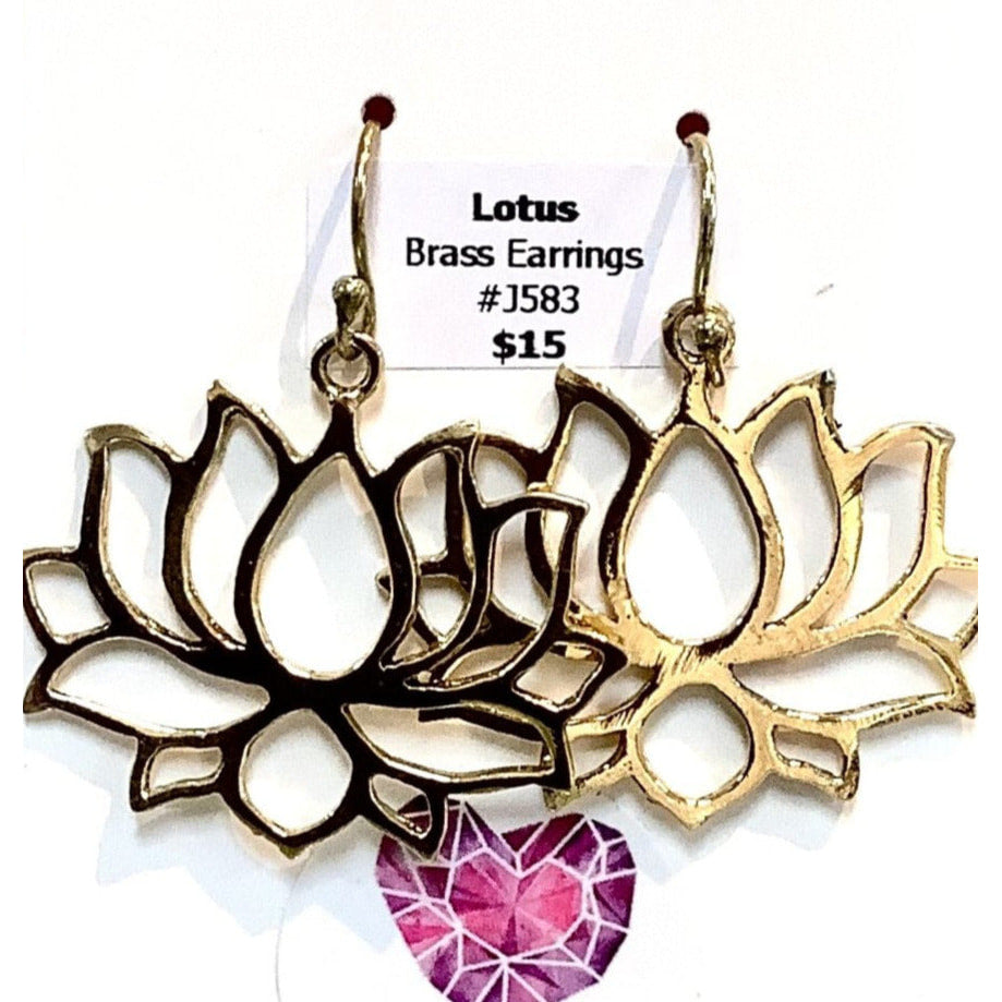 Gold-toned Lotus Brass Earrings #J583 with pink geometric heart accent for stylish flair