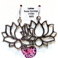 Thumbnail for Silver Lotus Brass Earrings J583 with pink heart charm, ideal for stylish accessorizing